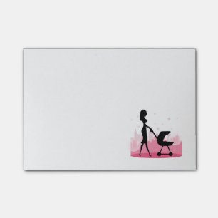 Fashionable Mamma Pushing Baby Carriage Post-it Block