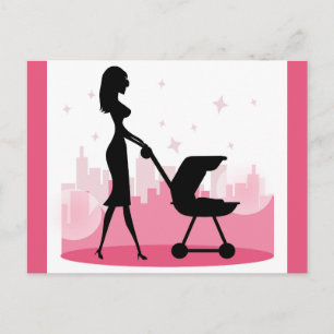Fashionable Mamma Pushing Baby Carriage Vykort