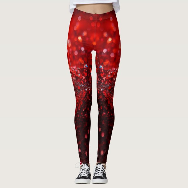 Fashionable med röd glitter-design leggings (Framsida)