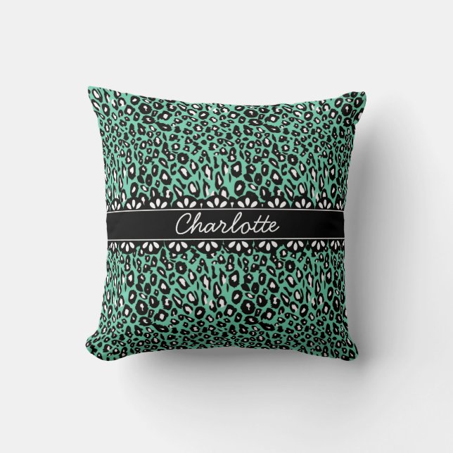 Fashionable Mint Leopard Print och Snöre Kudde (Framsida)
