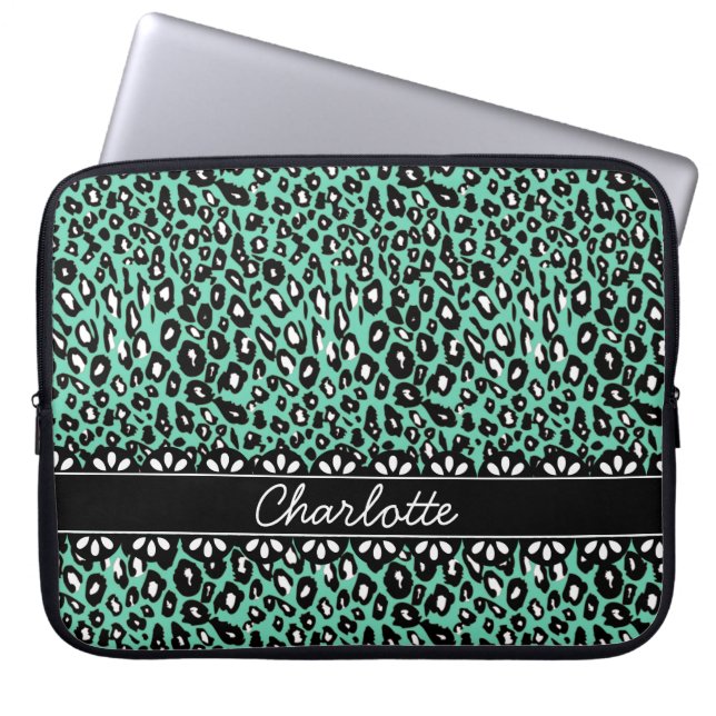 Fashionable Mint Leopard Print och Snöre Laptop Sleeve (Framsidan)