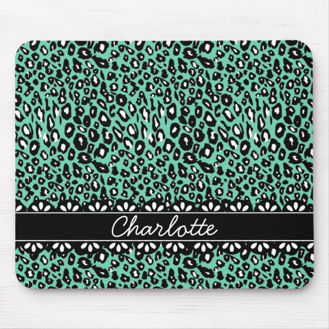 Fashionable Mint Leopard Print och Snöre Musmatta (Framsidan)