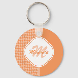 Fashionable Orange Houndstooth Monogram och Namn Nyckelring
