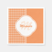 Fashionable Orange Houndstooth Monogram och Namn