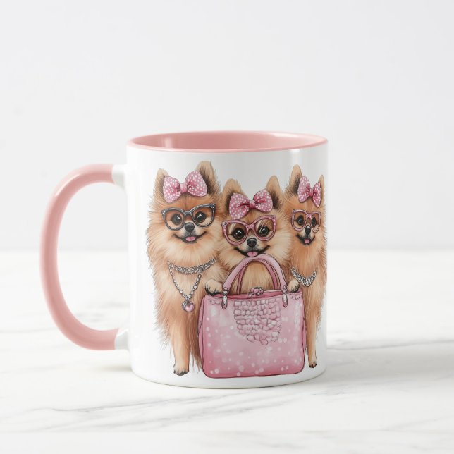 Fashionable Pommern Hundar Rosa Purse Mugg (Vänster)