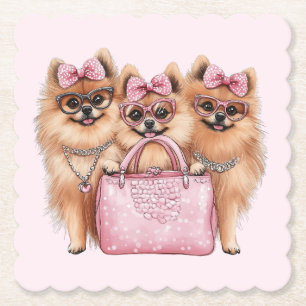 Fashionable Pommern Hundar Rosa Purse Underlägg Papper