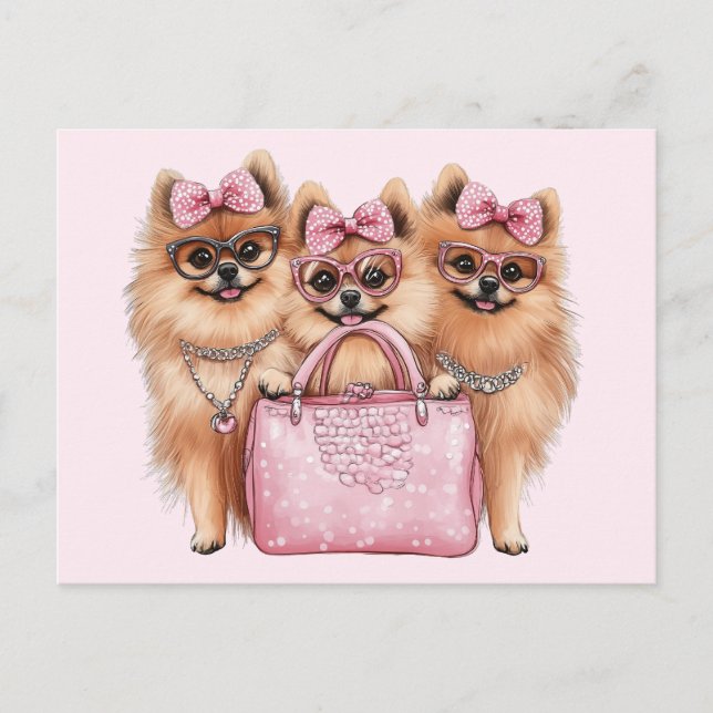 Fashionable Pommern Hundar Rosa Purse Vykort (Framsida)