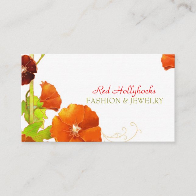 Fashionable Red Hollyhocks Visitkort (Framsida)