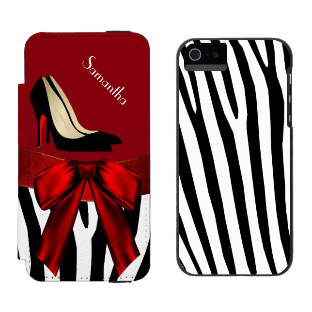 Fashionable Red & Zebra tryck iPhone 5-väska Incipio iPhone Wallet Skal (Sida vid Sida)