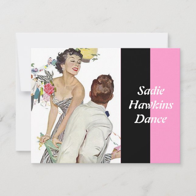 Fashionable Retro Sadie Hawkins Dance Inbjudningar (Framsida)
