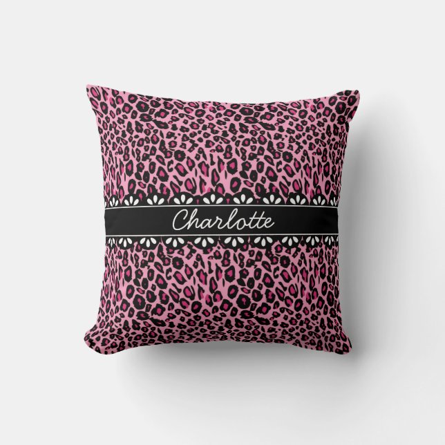 Fashionable Rosa Leopard Print och Snöre Kudde (Framsida)