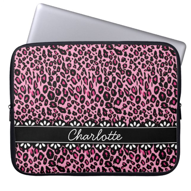 Fashionable Rosa Leopard Print och Snöre Laptop Sleeve (Framsidan)