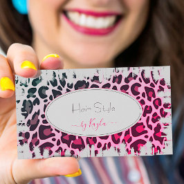 Fashionable Rosa Ombre Leopard Mönster Hair Salon Visitkort