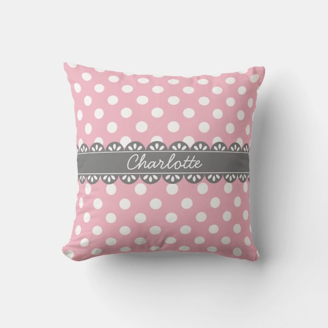 Fashionable Rosa Polka dots och Snöre Kudde (Framsida)