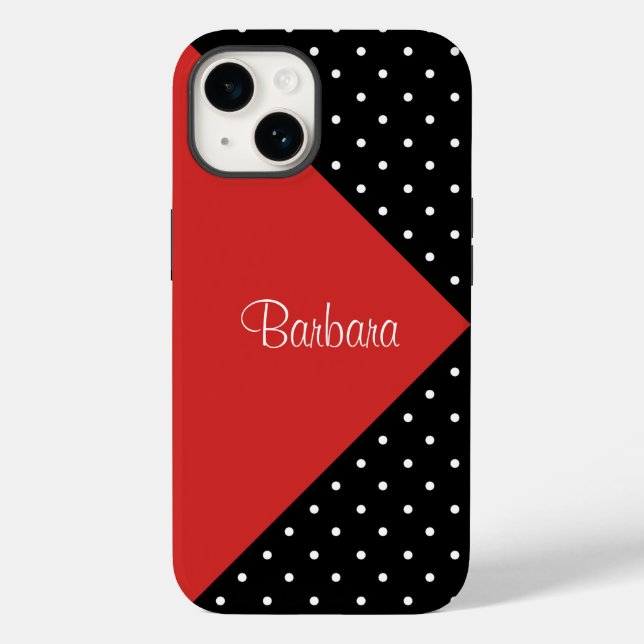 Fashionable Tomato Red, Black and White Polka dots (Baksida)