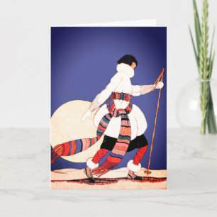 Fashionable Vintage Woman Snowshoeing Kort