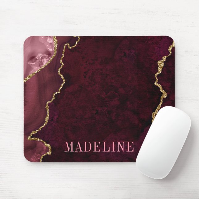 Fashionable Watercolor Ro Guld Marble Geode Musmatta (Med mus)