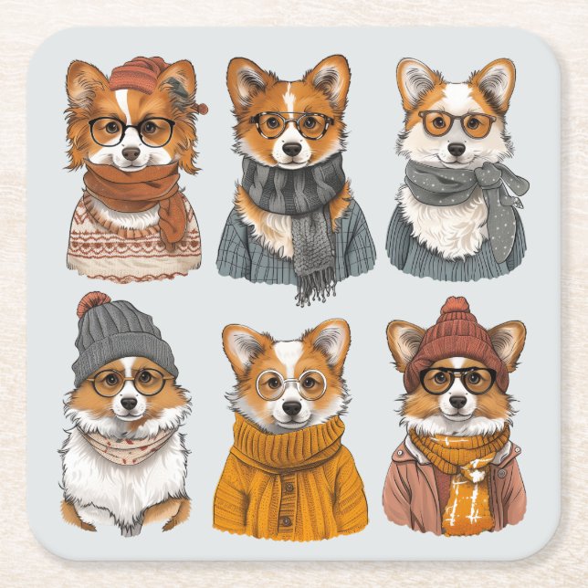 Fashionable Welsh Corgi Hundar Underlägg Papper Kvadrat (Framsidan)
