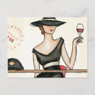 Fashionable Woman and Vin Glass Vykort