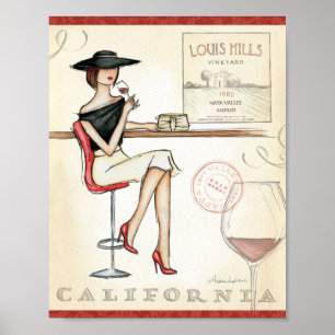 Fashionable Woman Drinking Vin Poster