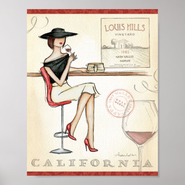 Fashionable Woman Drinking Vin Poster (Framsidan)