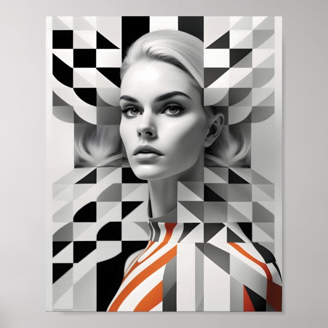Fashionable Woman optical Illusion Black and White Poster (Framsidan)