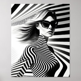 Fashionable Woman optical Illusion Black and White Poster