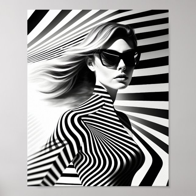 Fashionable Woman optical Illusion Black and White Poster (Framsidan)