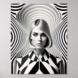 Fashionable Woman optical Illusion Black and White Poster
