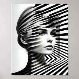 Fashionable Woman optical Illusion Black and White Poster