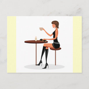 FASHIONABLE WOMAN PARIS COFFEE CAFE BLACK LEATHER VYKORT