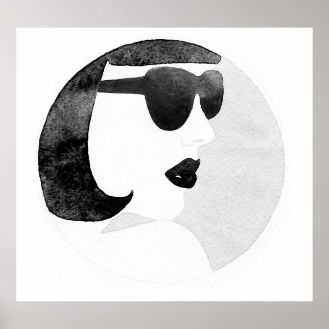 Fashionable Woman Sunglasses Illustration Poster (Framsidan)