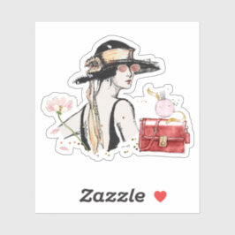 Fashionable women , vintage mode collage klistermärken