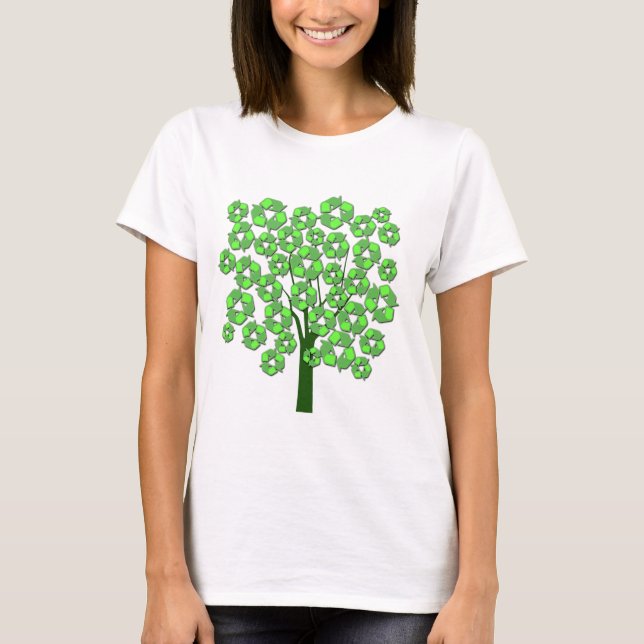 Fashionably grönt återvinnasymbolträd t shirt (Framsida)