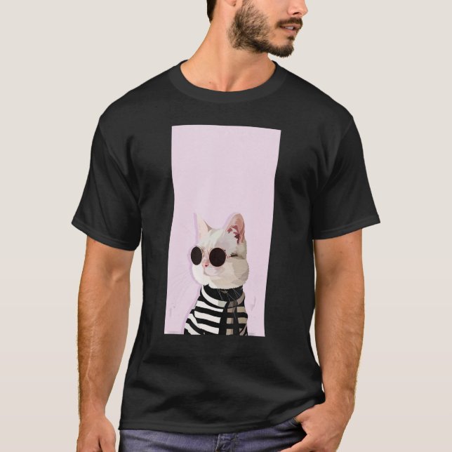 Fashionista Cat   Cute Cool Kitty Kitten Pink Blac T Shirt (Framsida)