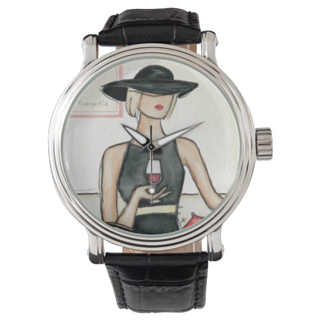 Fashionista Drinking Vin Armbandsur (Framsida)