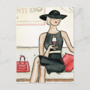 Fashionista Drinking Vin Vykort