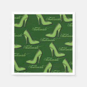 Fashionista Grönt Shoes Mönster Napkins Pappersservett