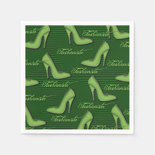 Fashionista Grönt Shoes Mönster Napkins Pappersservett (Framsidan)