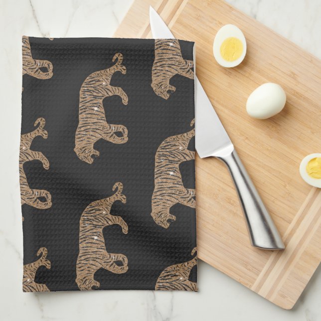 Fashionista Guld Black Glitter Tiger Mönster Kökshandduk (Vikt i Fjärdedel)