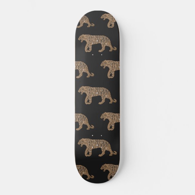 Fashionista Guld Black Glitter Tiger Mönster Mini Skateboard Bräda 18,5 Cm (Framsida)