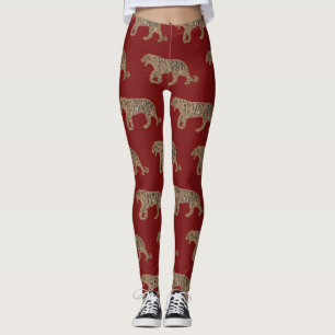 Fashionista Guld Black Red Glitter Tiger Mönster Leggings