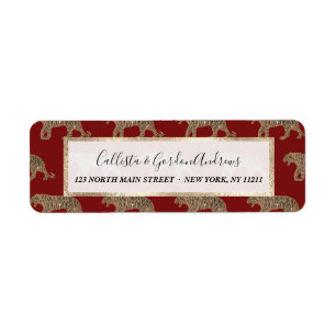 Fashionista Guld Black Red Glitter Tiger Mönster Returadress Etikett