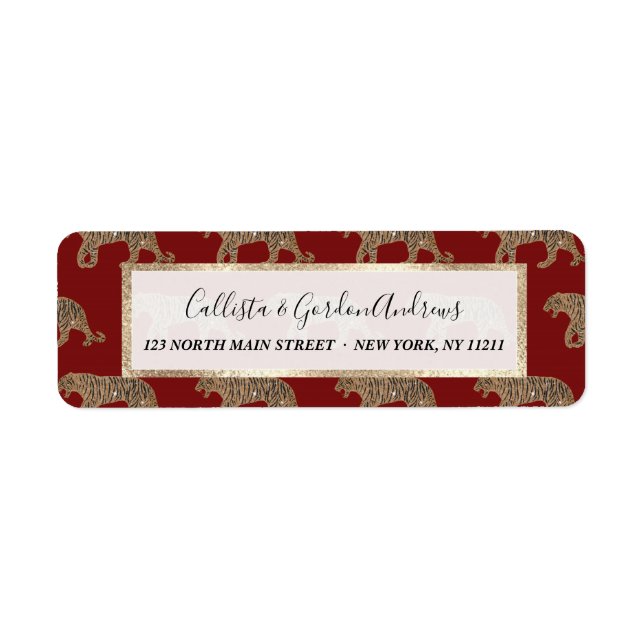 Fashionista Guld Black Red Glitter Tiger Mönster Returadress Etikett (Framsidan)