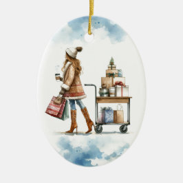 Fashionista Helgdag Shop Coffee Cart Personlig Julgransprydnad Keramik