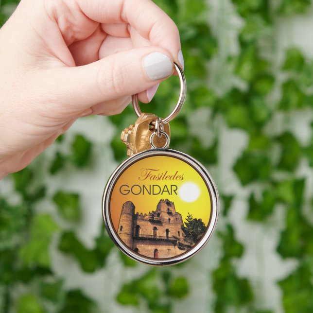 Fasil Enatewa Gondar Etiopien Rund Silverfärgad Nyckelring (Hand)