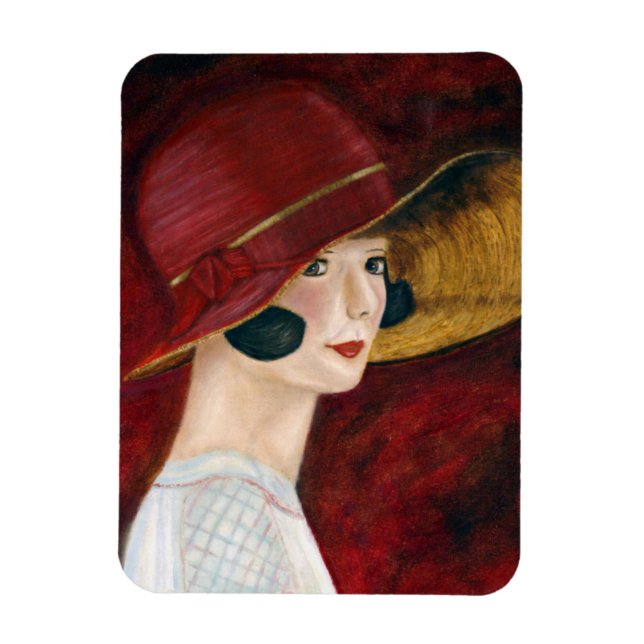 Fäst 20-årsjubileum Flapper Girl in Red Hat 1920-t Magnet (Vertikal)