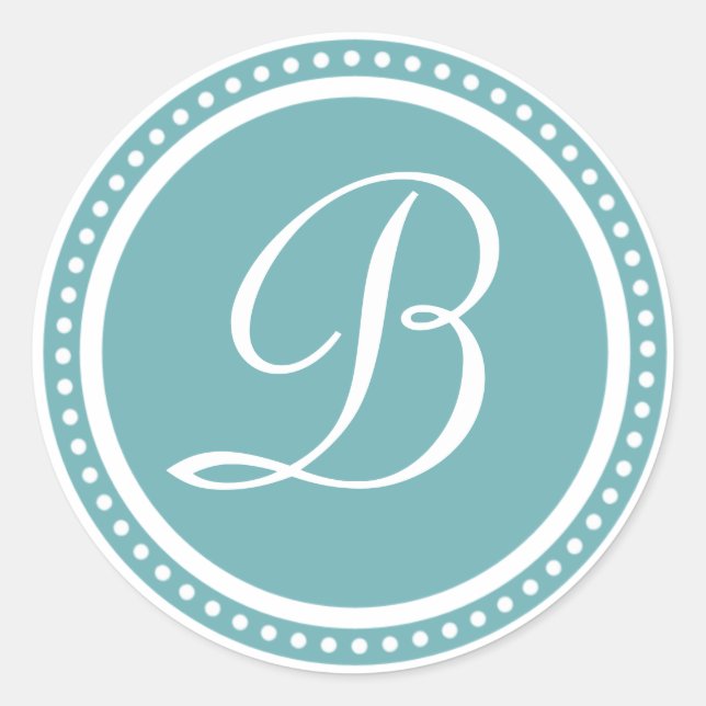 Fast Aqua Blue Dot Monogram Inledande etikett (Framsida)