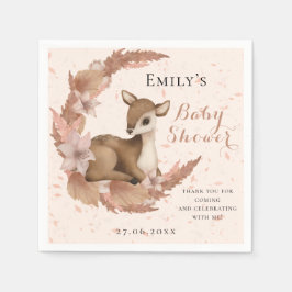 Fäst Bambi & Flowers Pastel Rosa Baby Shower Pappersservett