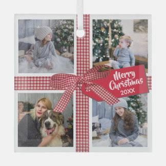 Fäst band och Bow 4 Photo Collage jul Julgransdekoration